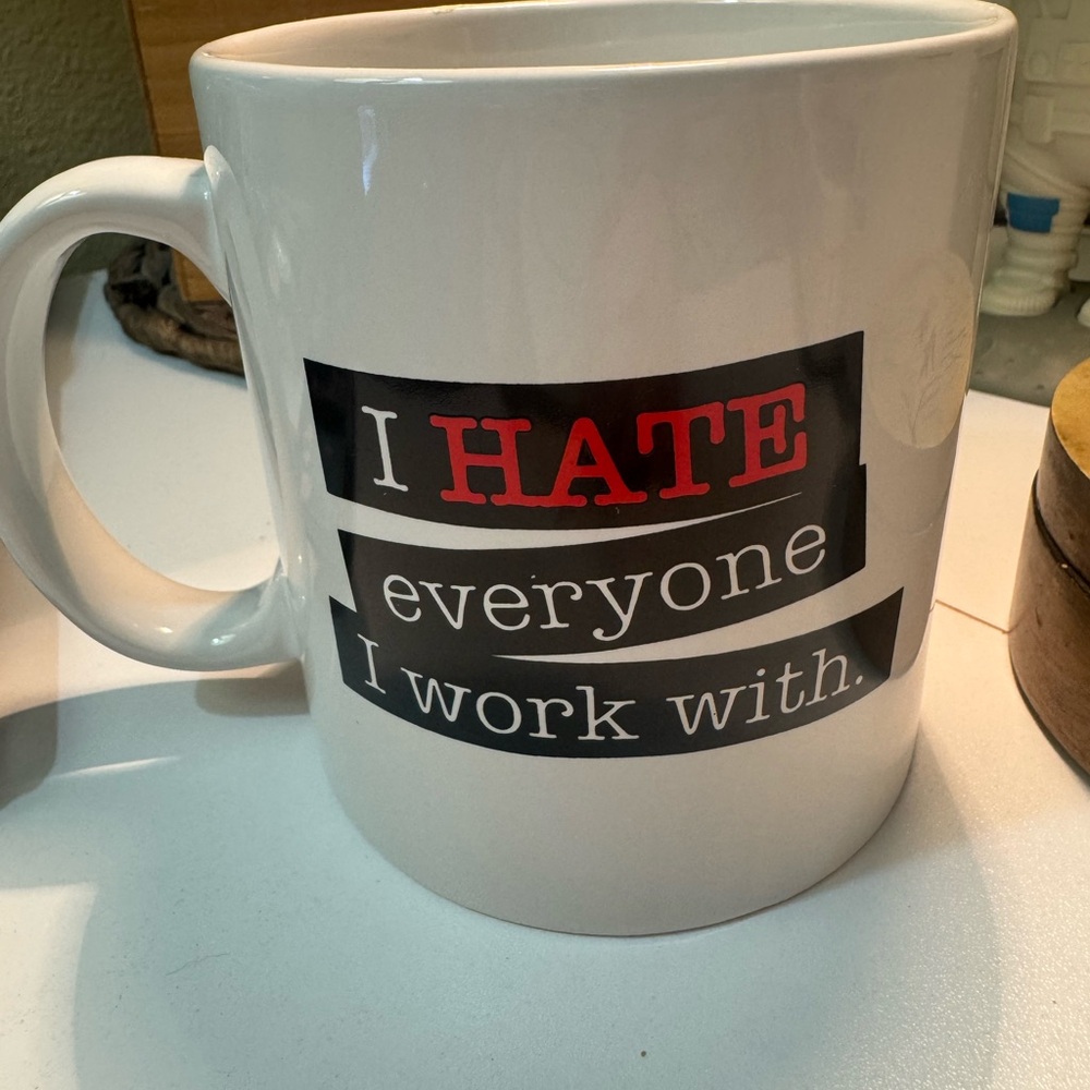 White and Black Mug with Red Accent